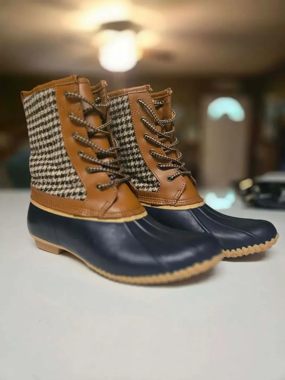 Lands' End Women's Waterproof Houndstooth Duck Boots